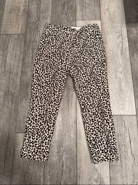 J.Crew Cafe Capri Brown Leopard Cropped Linen Dress Pants Size 2